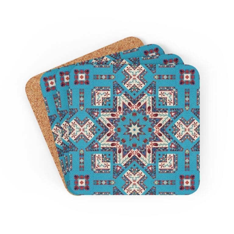 Red and Turquoise Triangle Quilt Coaster Set