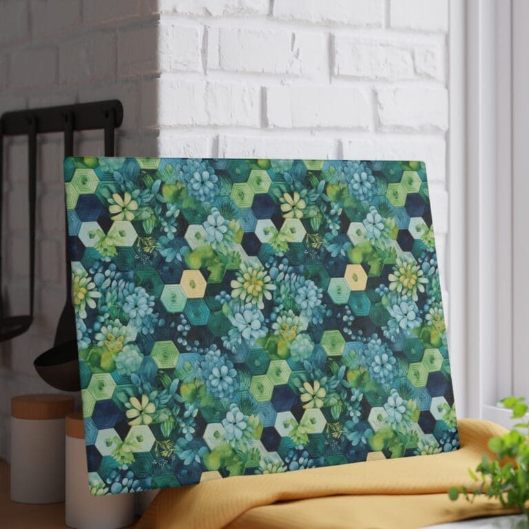 Floral Hexie Quilt Glass Cutting Board