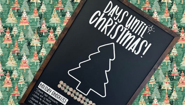 DIY Christmas Countdown Chalkboard on vintage Christmas tree background by Zappy Dots