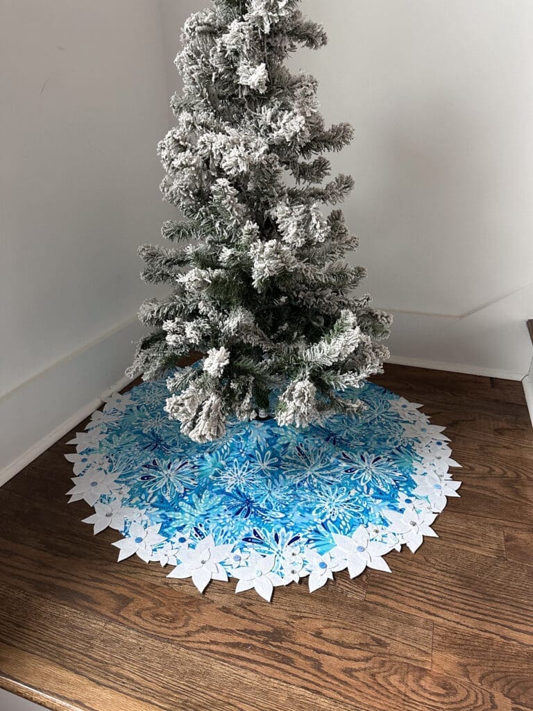 Winter Wonderland DIY Tree Skirt on a flocked Christmas tree