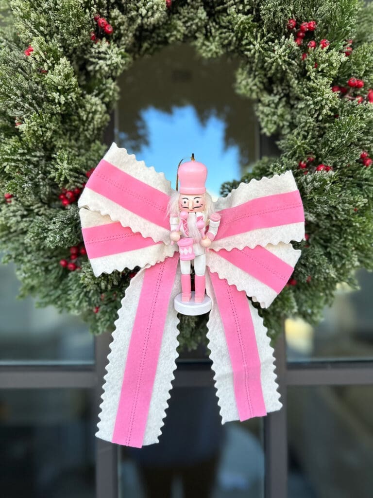 Nutcracker wreath with pink bow