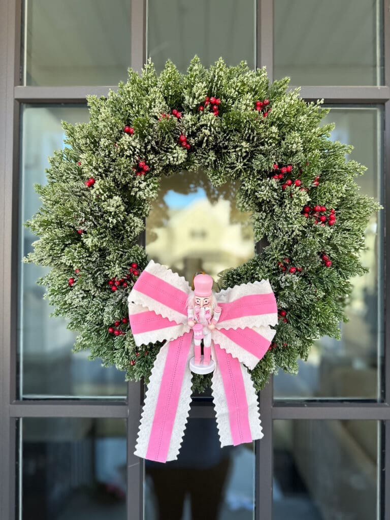 holiday porch decor pink nutcracker wreath