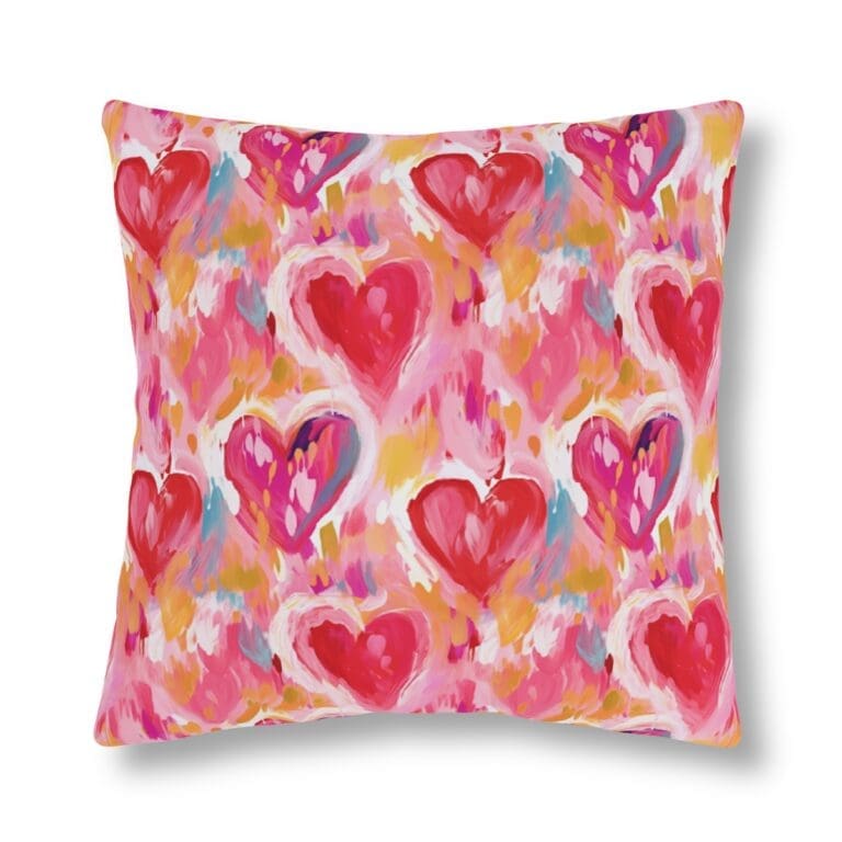 Painted Hearts Waterproof Porch Pillow