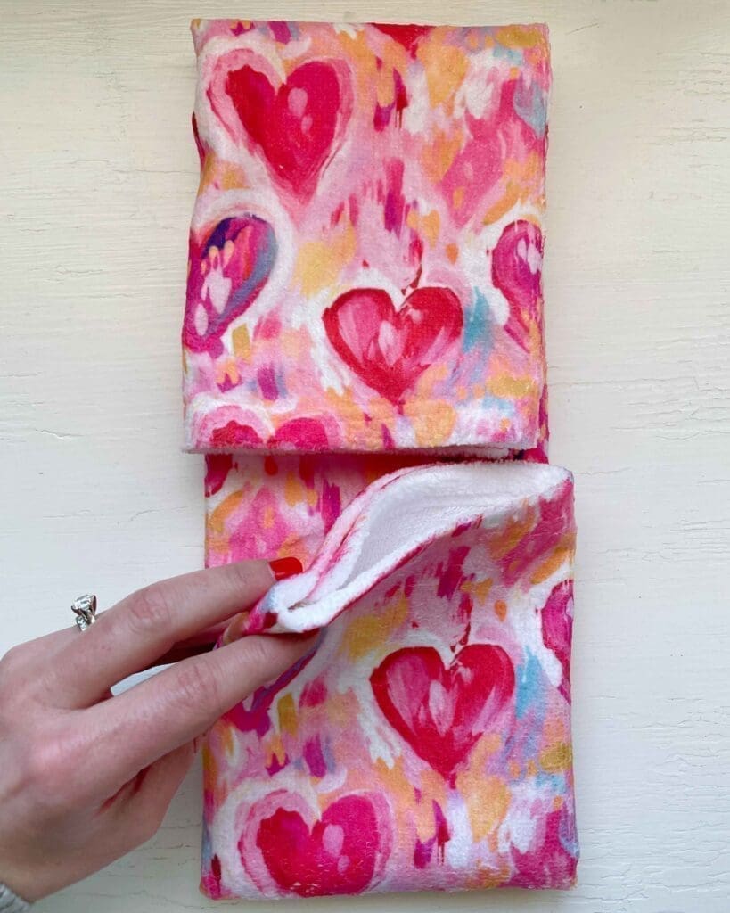 Painted hearts dish towel folded