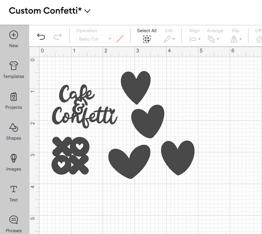 Cricut design space making cricut confetti - words, hearts, and xo shapes