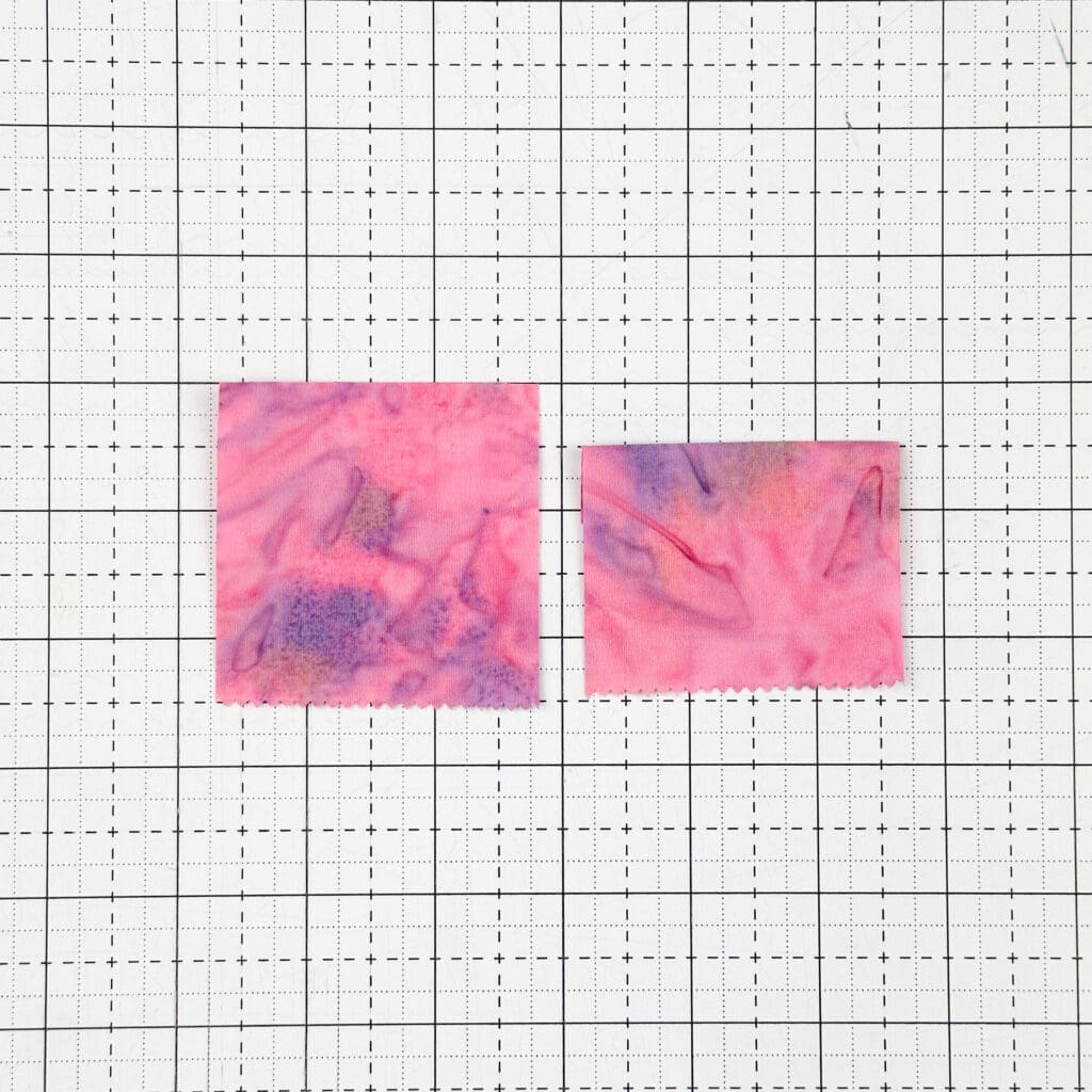 two pink fabric blocks to make pocket quilt blocks