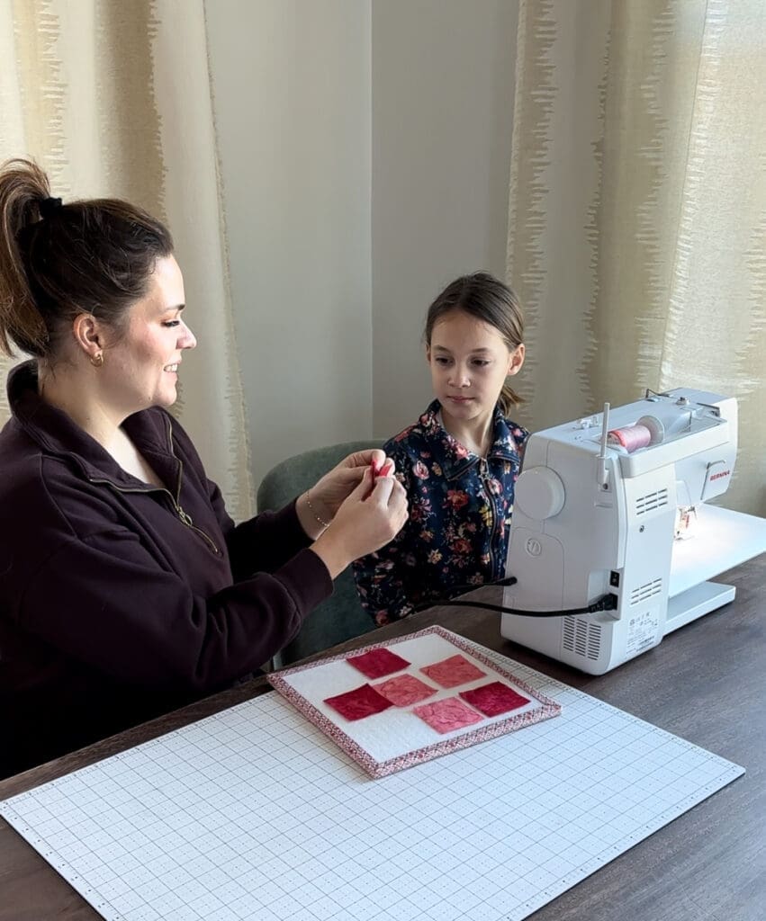 mommy and me making a quilt