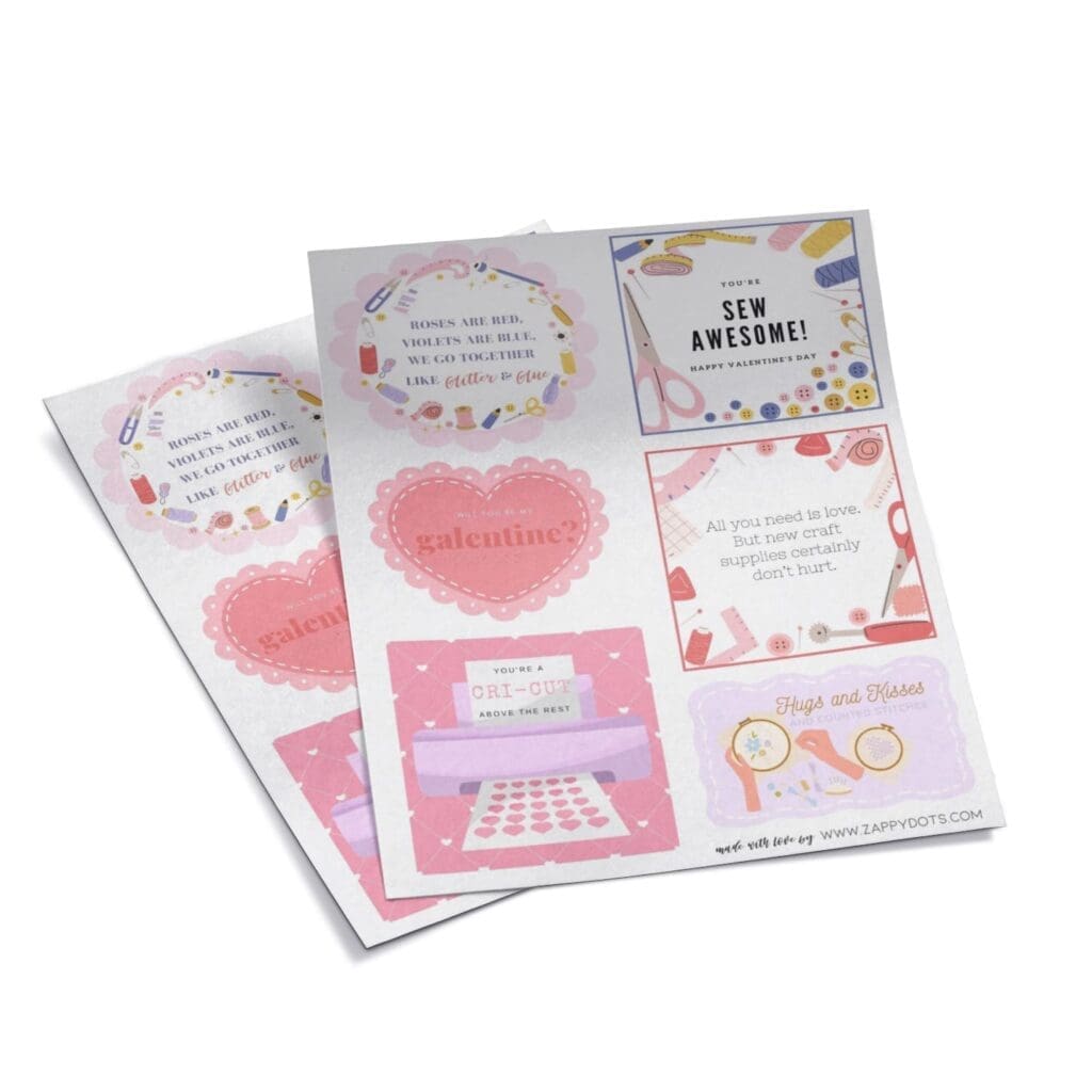Printable Valentine's Tags for Galentines, two sheets printed on white cardstock