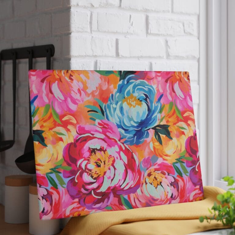 Painted Peonies Glass Cutting Board