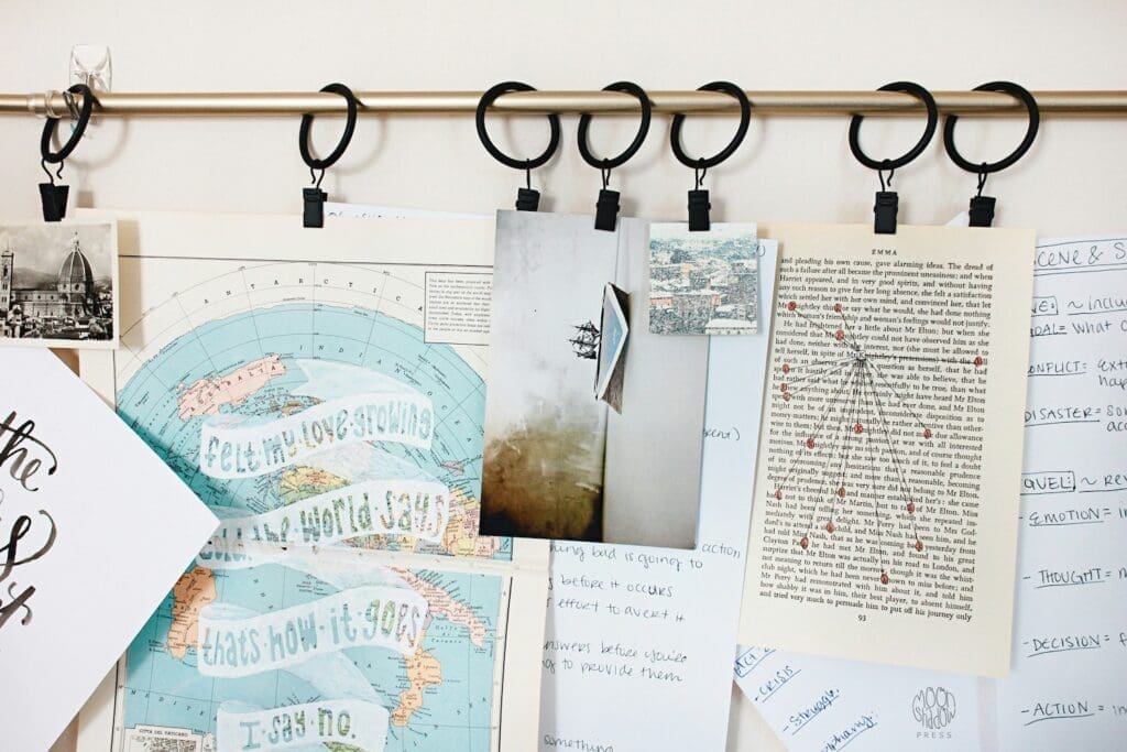 Hanging mood board to help visualize creative living